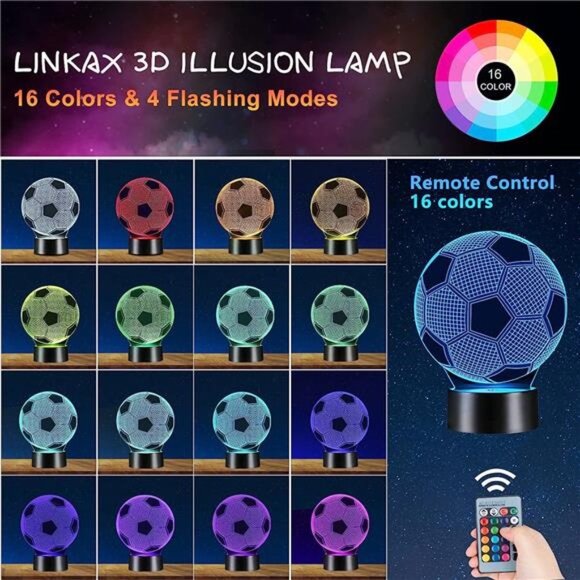 Soccer Gifts for Kids Night Light, Linakx Dimmable LED NightLight, 3D Optical - Picture 3 of 6